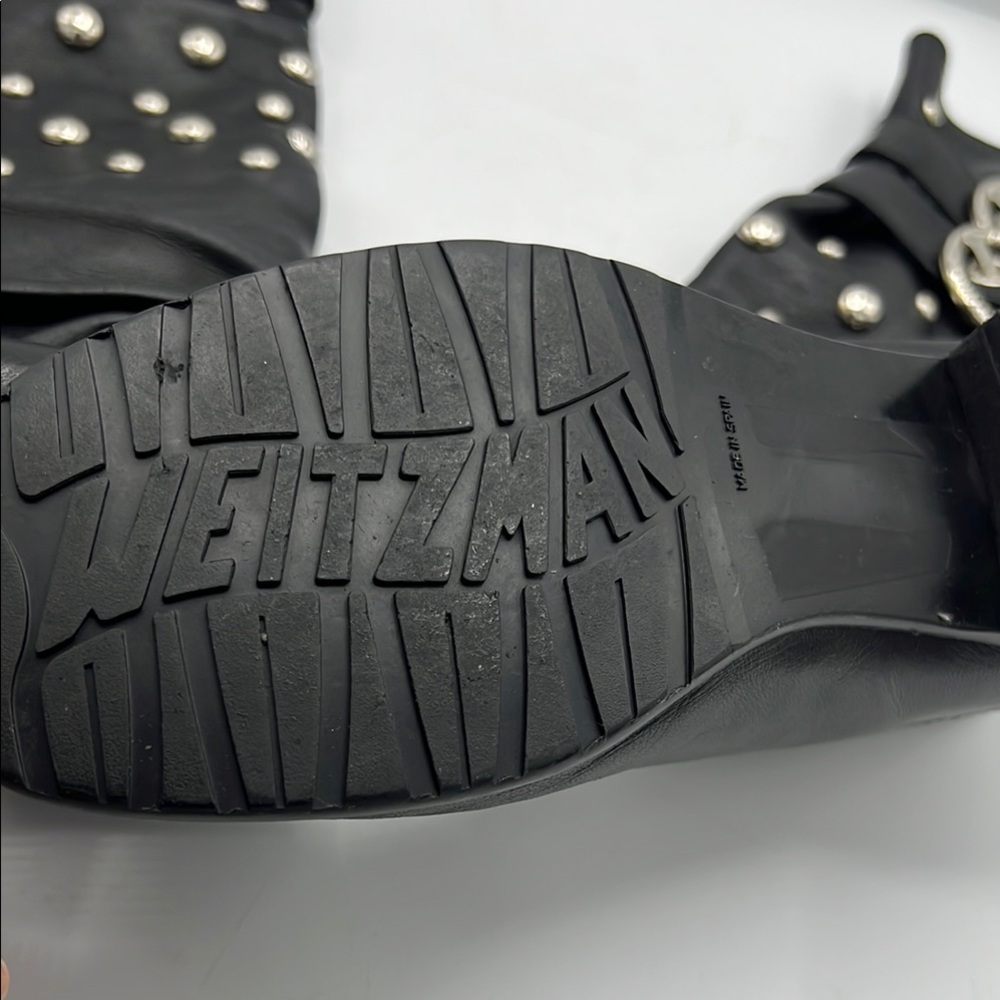 Stuart Weitzman Black Leather and Silver Studded Details - Picture 5 of 11